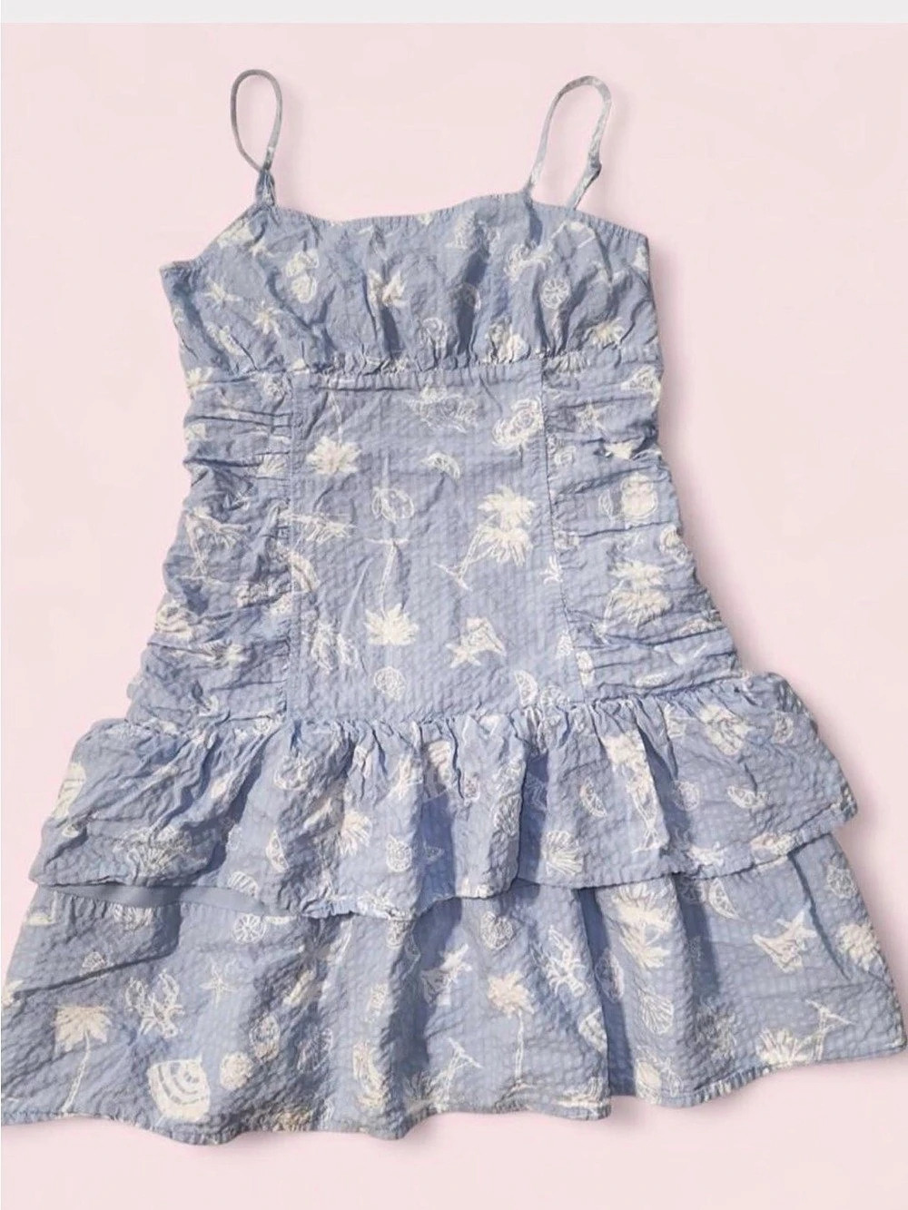 Seashell Beachy Dress in Blue & White Like New